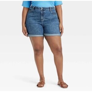 Ava & Viv Midi Shorts Women 16 Blue High Rise Relaxed Fit Denim Jean Shorts